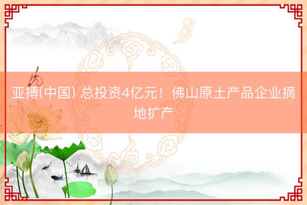 亚搏(中国) 总投资4亿元！佛山原土产品企业摘地扩产