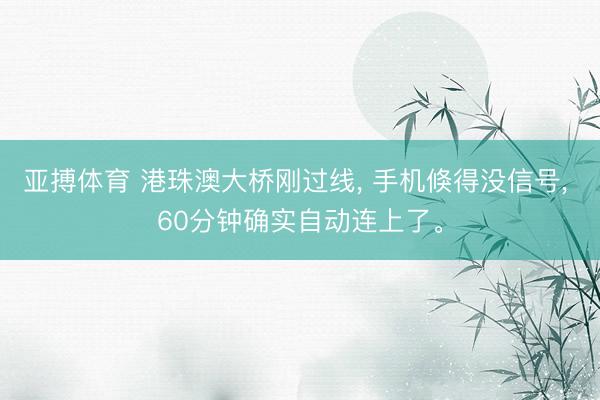 亚搏体育 港珠澳大桥刚过线， 手机倏得没信号， 60分钟确实自动连上了。