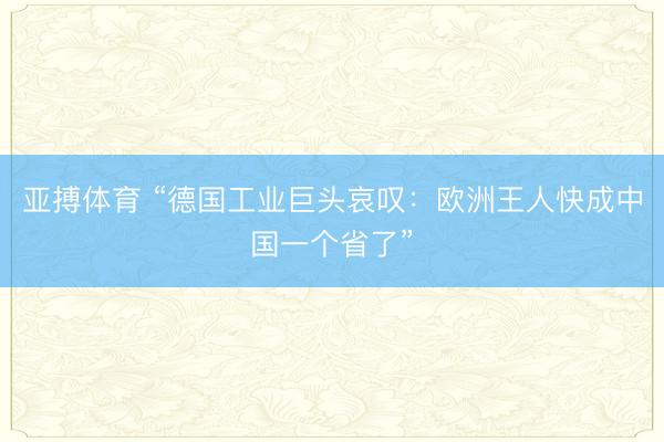 亚搏体育 “德国工业巨头哀叹：欧洲王人快成中国一个省了”