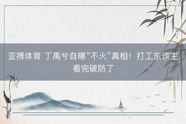 亚搏体育 丁禹兮自曝“不火”真相！打工东谈主看完破防了