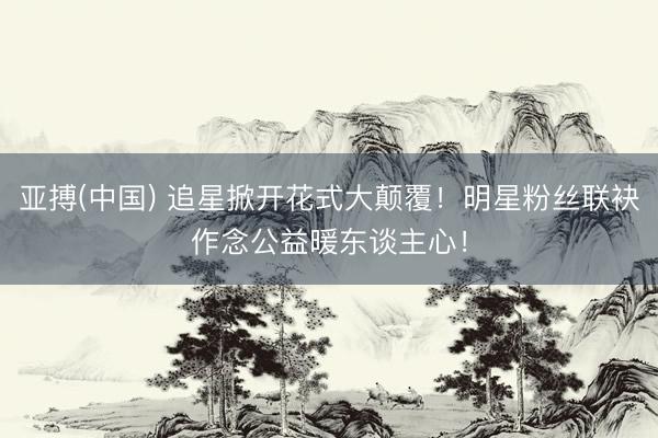 亚搏(中国) 追星掀开花式大颠覆！明星粉丝联袂作念公益暖东谈主心！